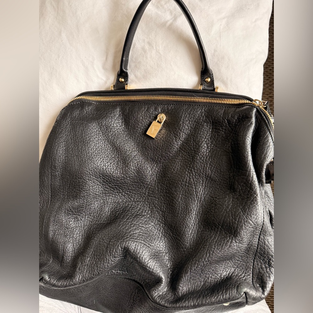 Furla Italian Black Leather Handbag with Gold Accents